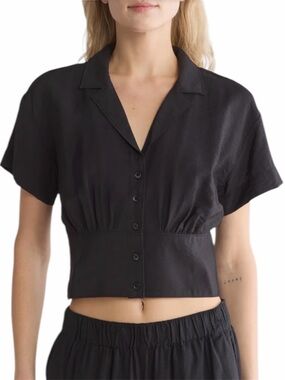 Madewell Black Drapey Banded Bottom Button-Up Top Womens XXS P2P 15